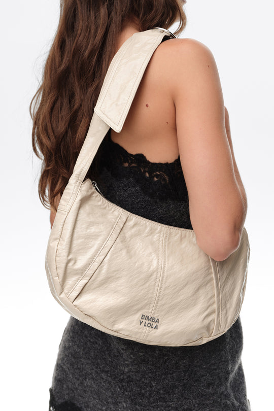Medium shiny greige Moon bag