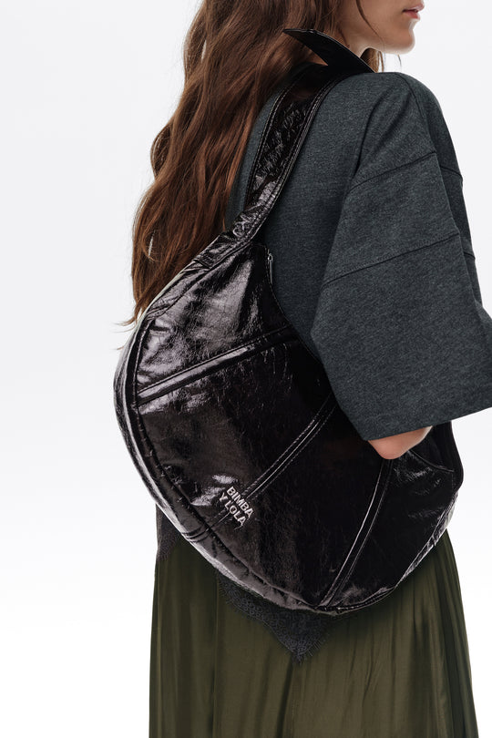 Medium shiny eggplant Moon bag