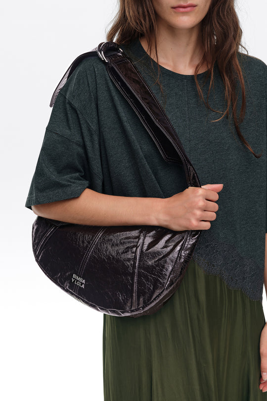 Medium shiny eggplant Moon bag