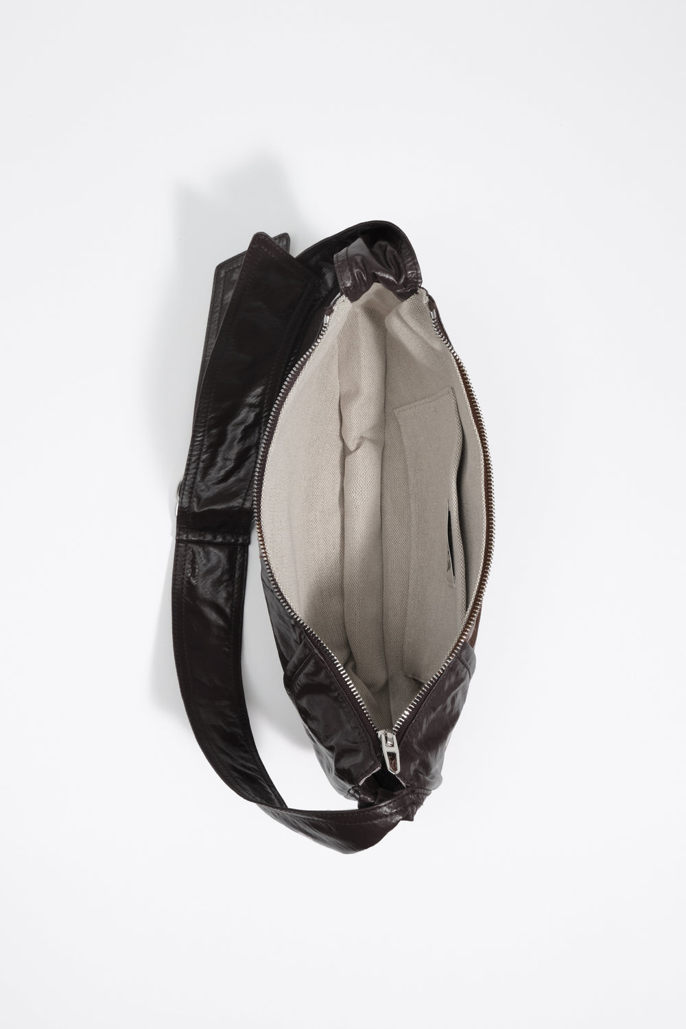 Medium shiny eggplant Moon bag