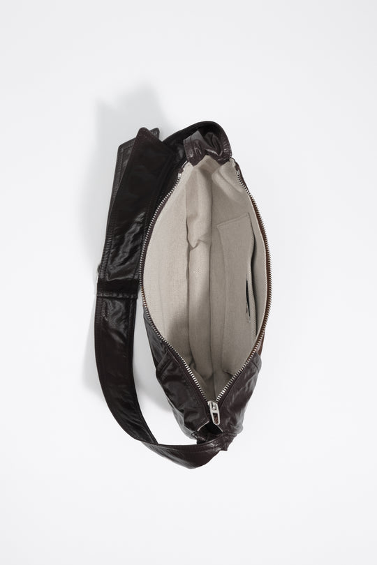 Medium shiny eggplant Moon bag