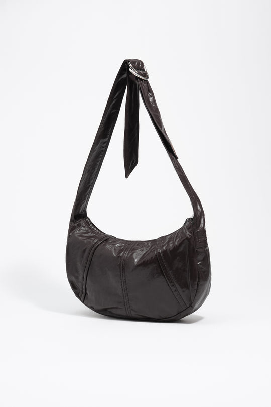 Medium shiny eggplant Moon bag
