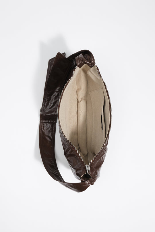 Medium shiny chocolate Moon bag
