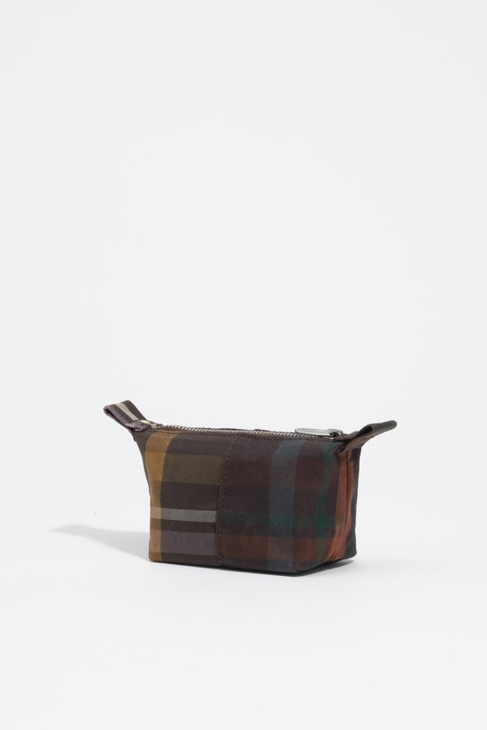 Coated chocolate green tartan Trapecio coin purse