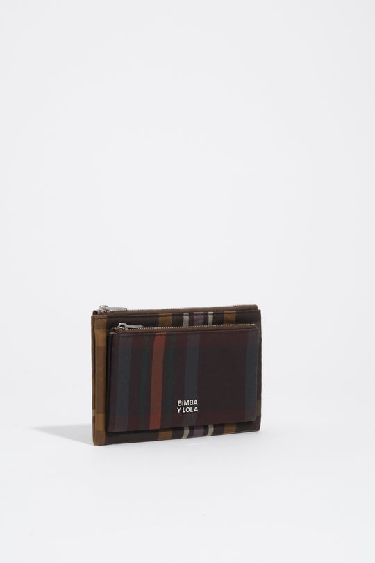 Coated chocolate green tartan pocket purse