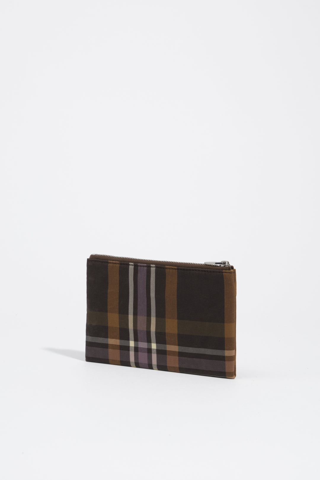 Coated chocolate green tartan pocket purse