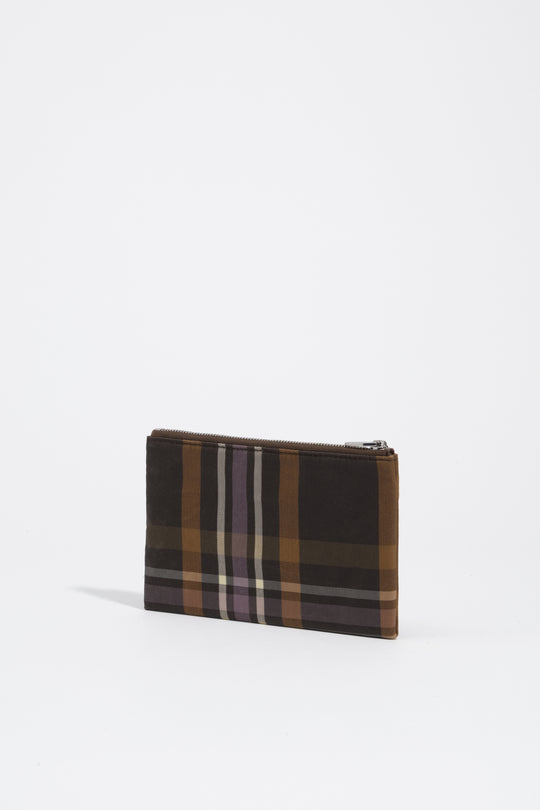 Coated chocolate green tartan pocket purse