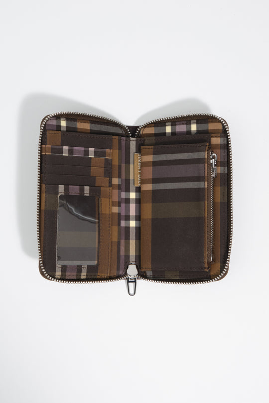 Medium coated chocolate green tartan wallet