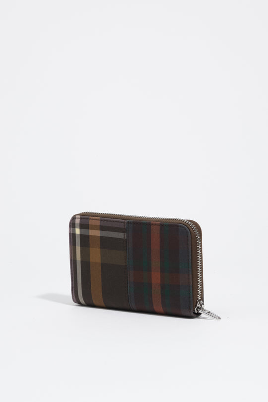 Medium coated chocolate green tartan wallet