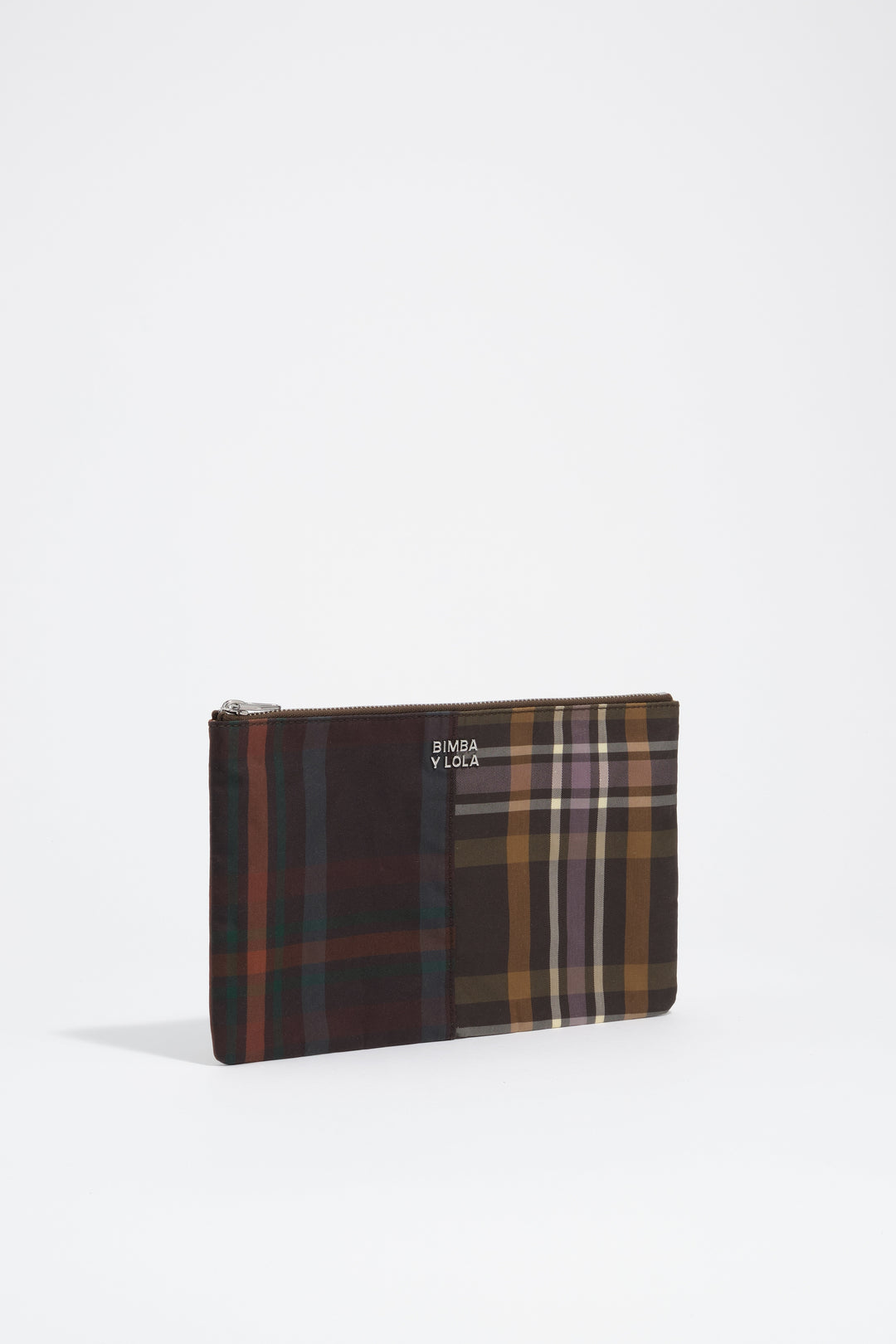 Medium coated chocolate green tartan clutch make-up case