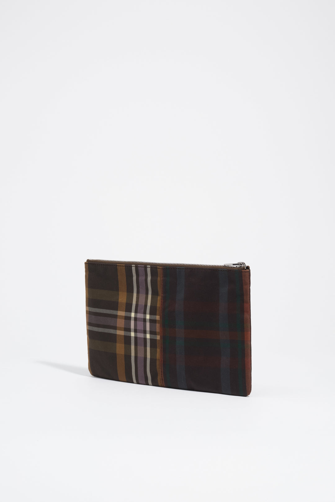 Medium coated chocolate green tartan clutch make-up case