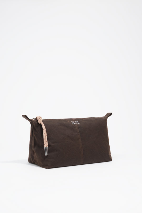 Large dark brown coated make-up case