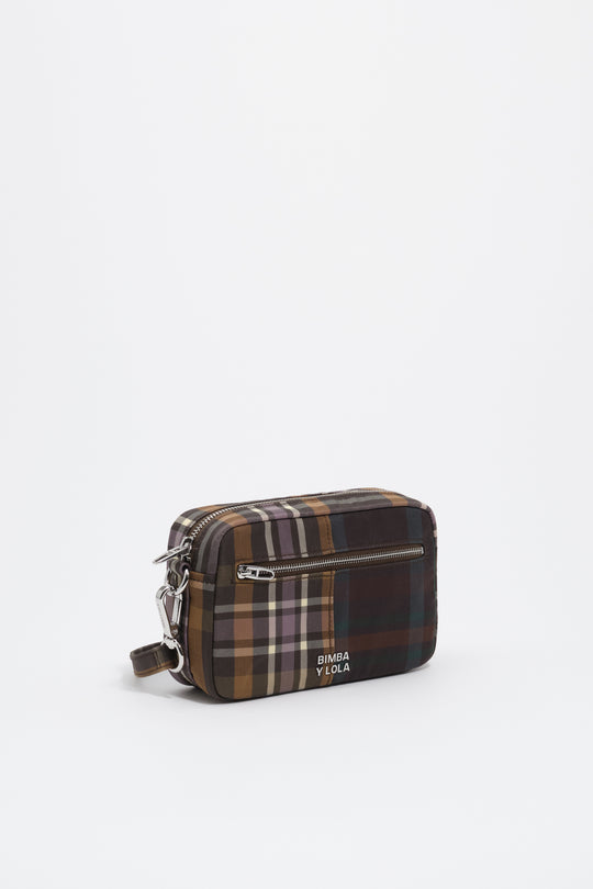 Small superwax chocolate and green tartan crossbody bag