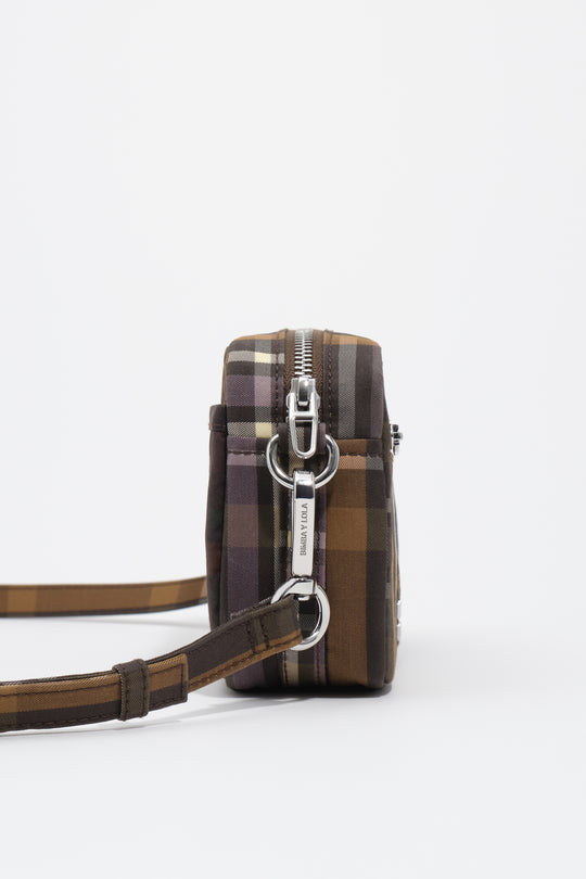 Small superwax chocolate and green tartan crossbody bag