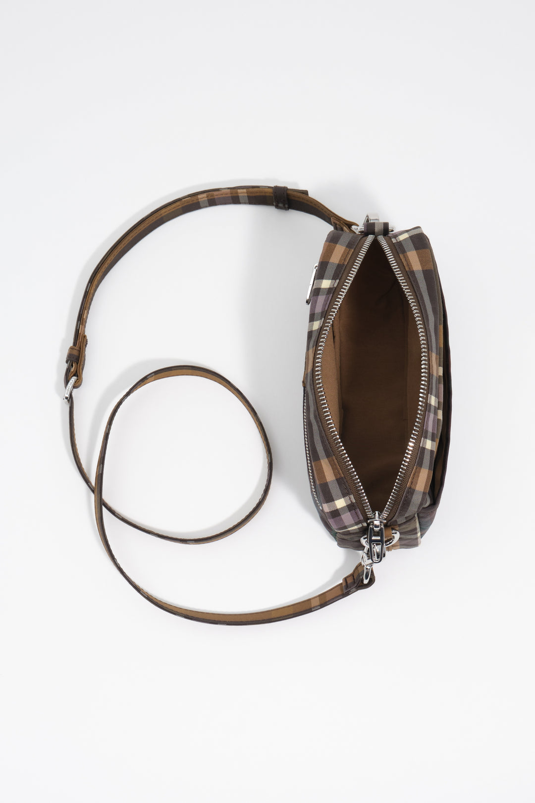 Small superwax chocolate and green tartan crossbody bag
