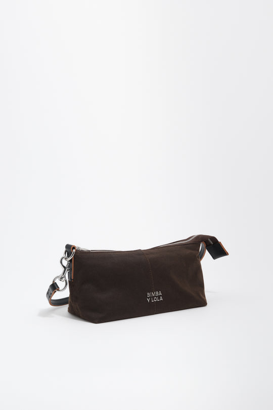 Small dark brown coated crossbody bag
