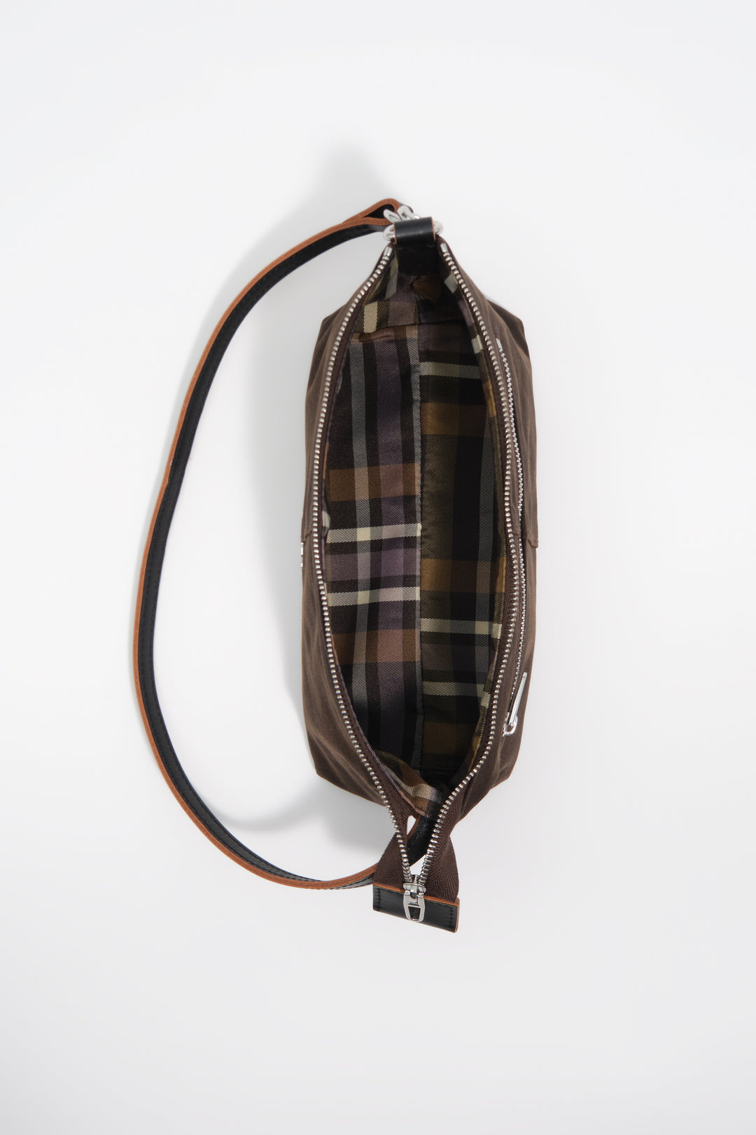 Small dark brown coated crossbody bag