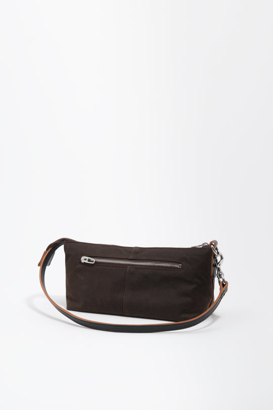 Small dark brown coated crossbody bag