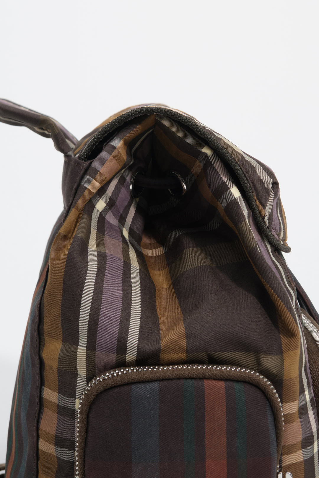 Large superwax chocolate and green tartan pocket backpack