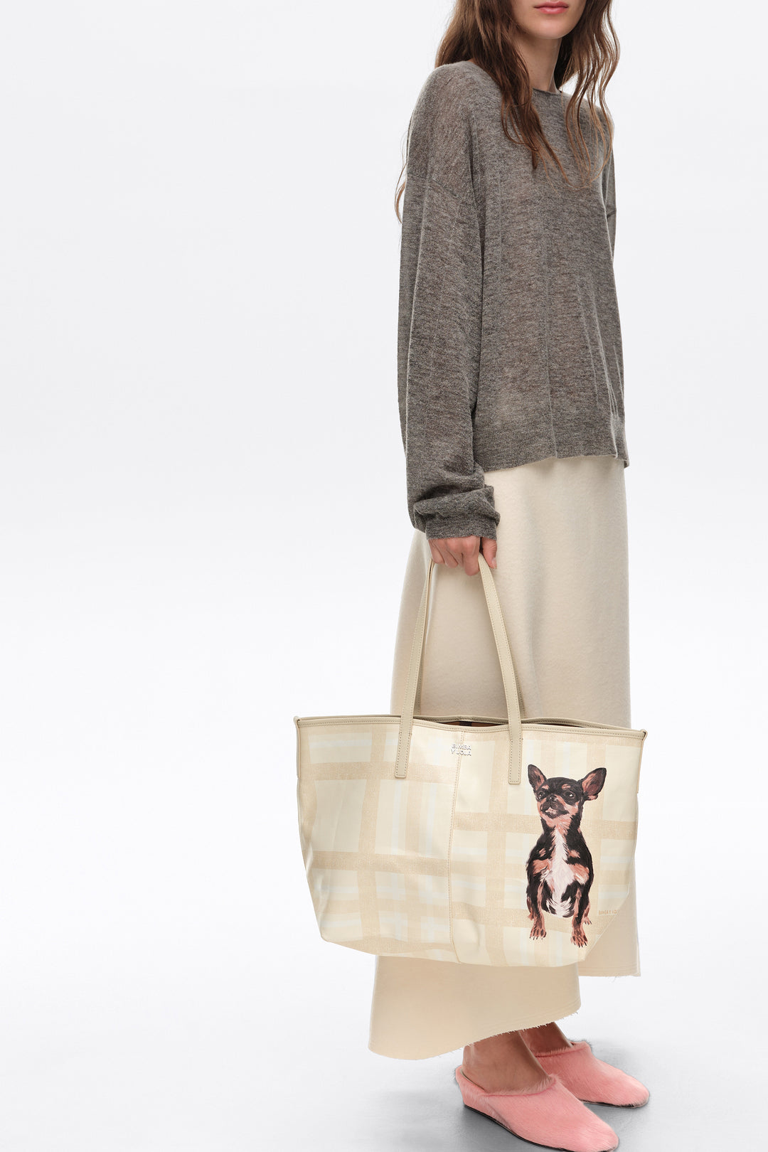 Large ivory Tartan shopper bag