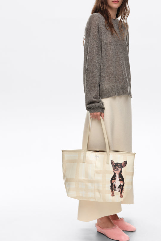 Large ivory Tartan shopper bag