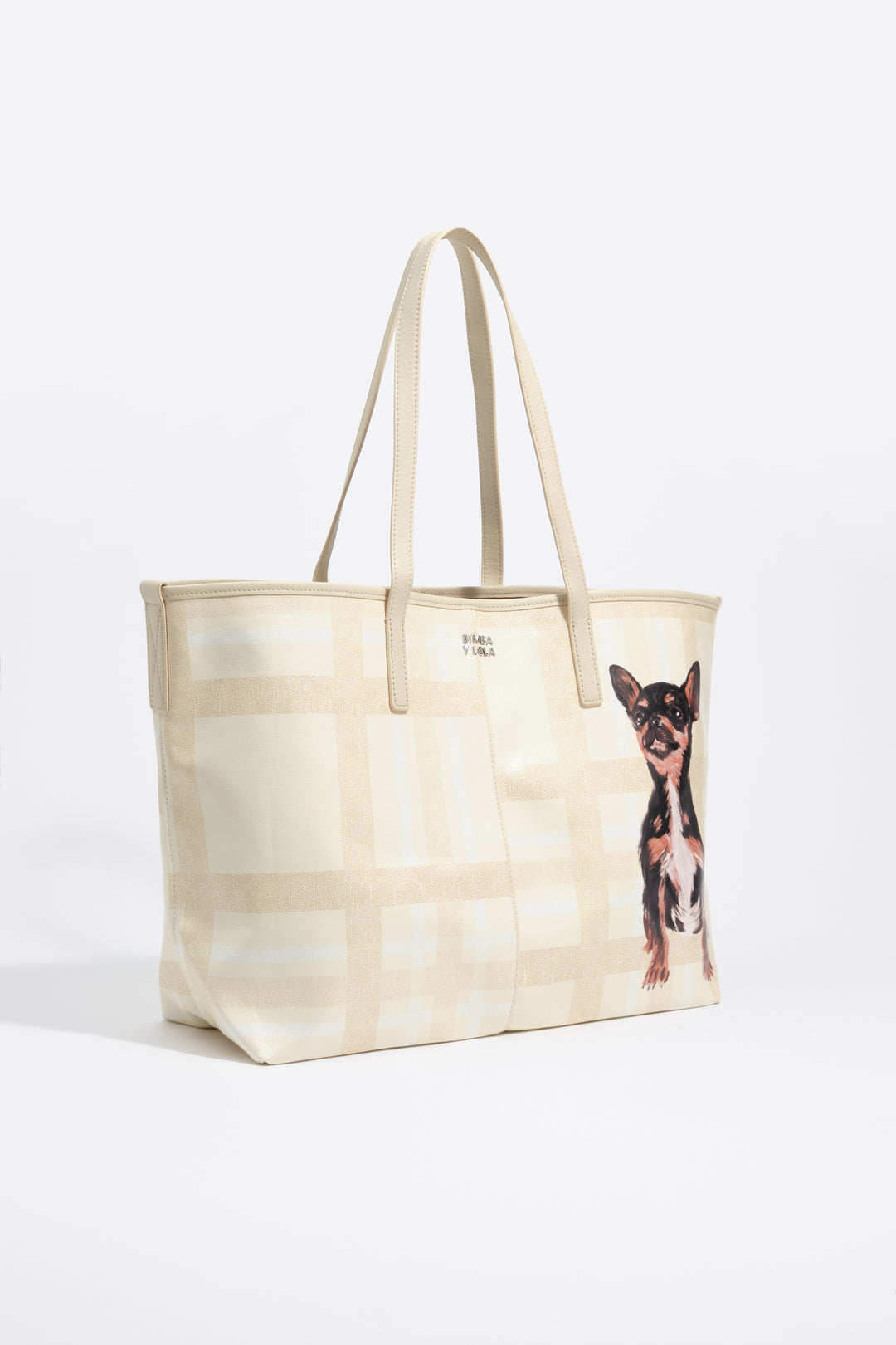 Large ivory Tartan shopper bag