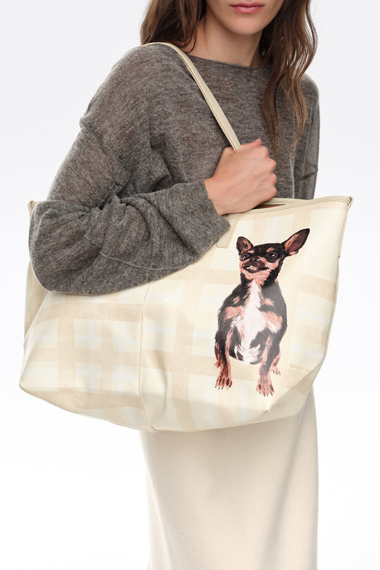 Large ivory Tartan shopper bag
