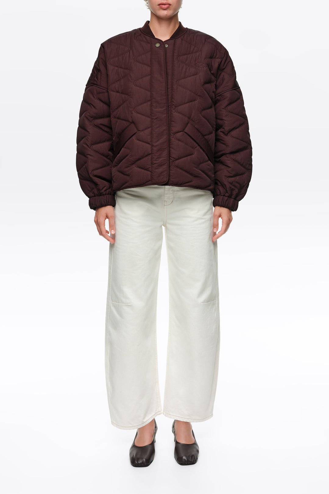 Raspberry padded bomber jacket