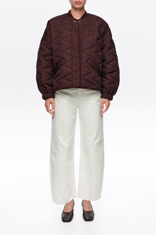 Raspberry padded bomber jacket