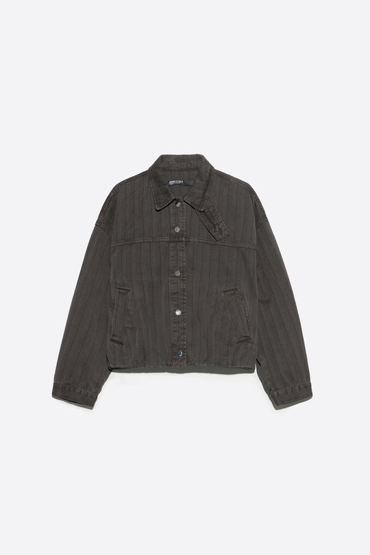 Washed brown striped denim jacket