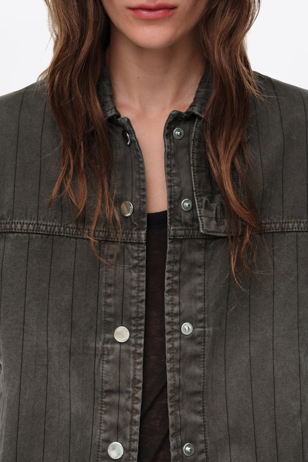 Washed brown striped denim jacket