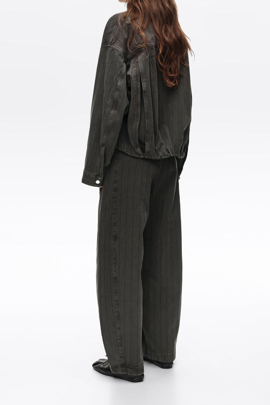 Washed brown striped denim jacket