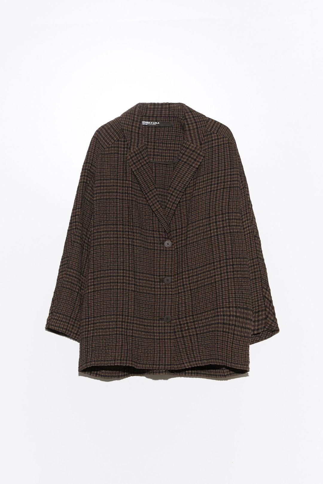 Brown checked straight tailored wool blazer