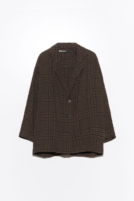 Brown checked straight tailored wool blazer