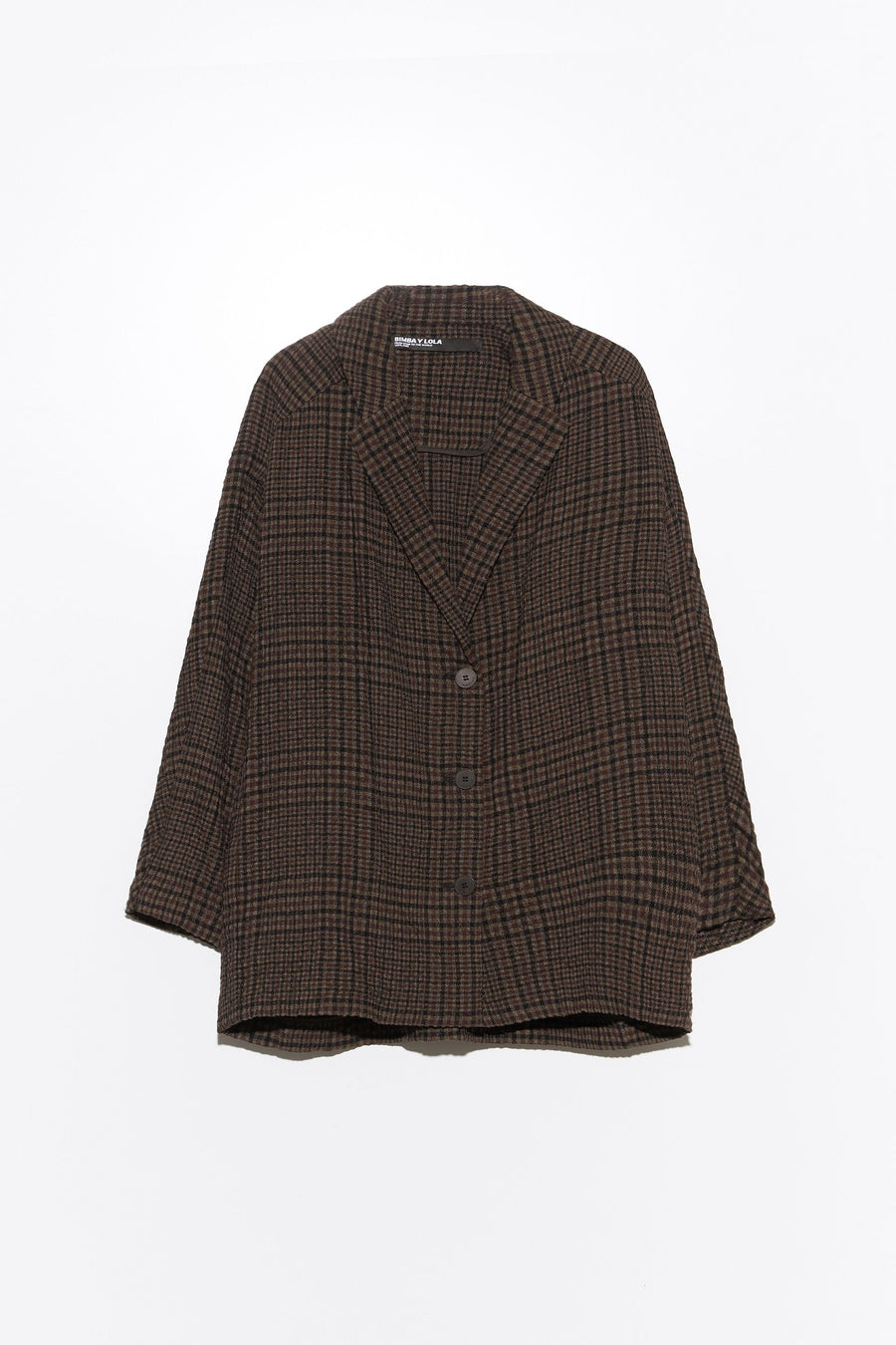 Brown checked straight tailored wool blazer