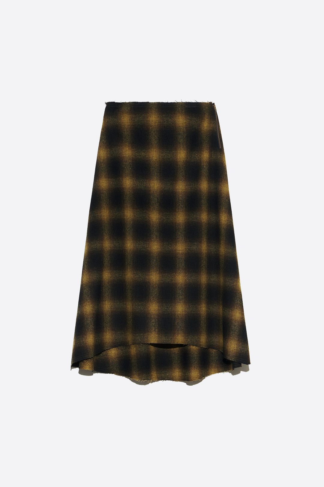 Khaki checked wool A-line skirt