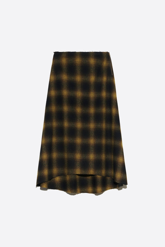 Khaki checked wool A-line skirt