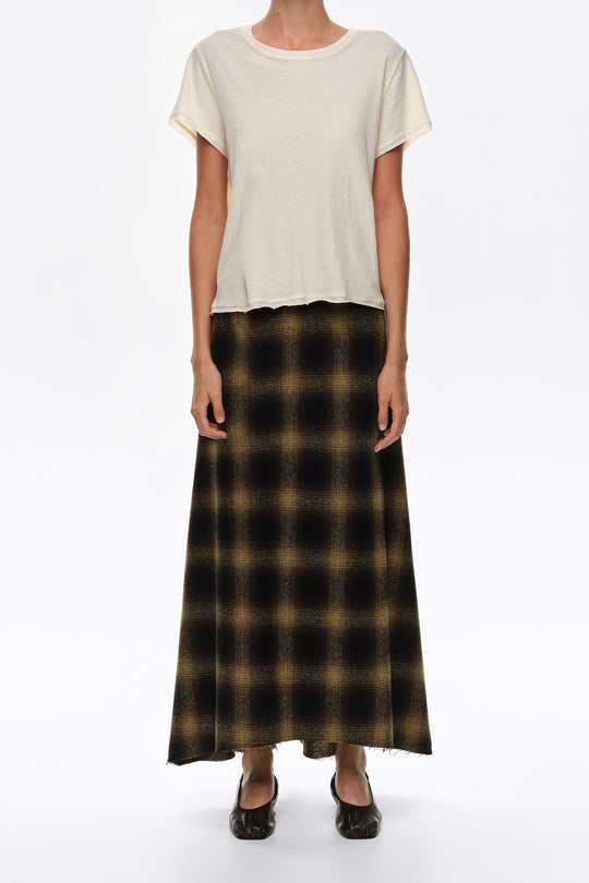 Khaki checked wool A-line skirt