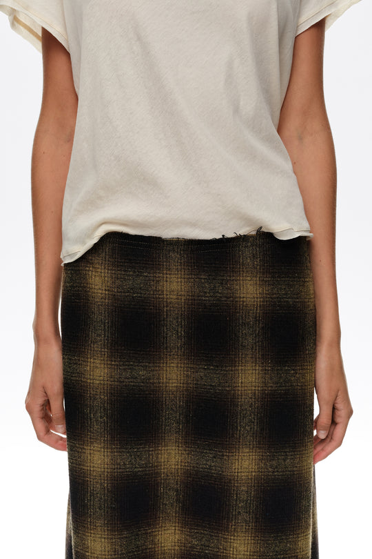 Khaki checked wool A-line skirt