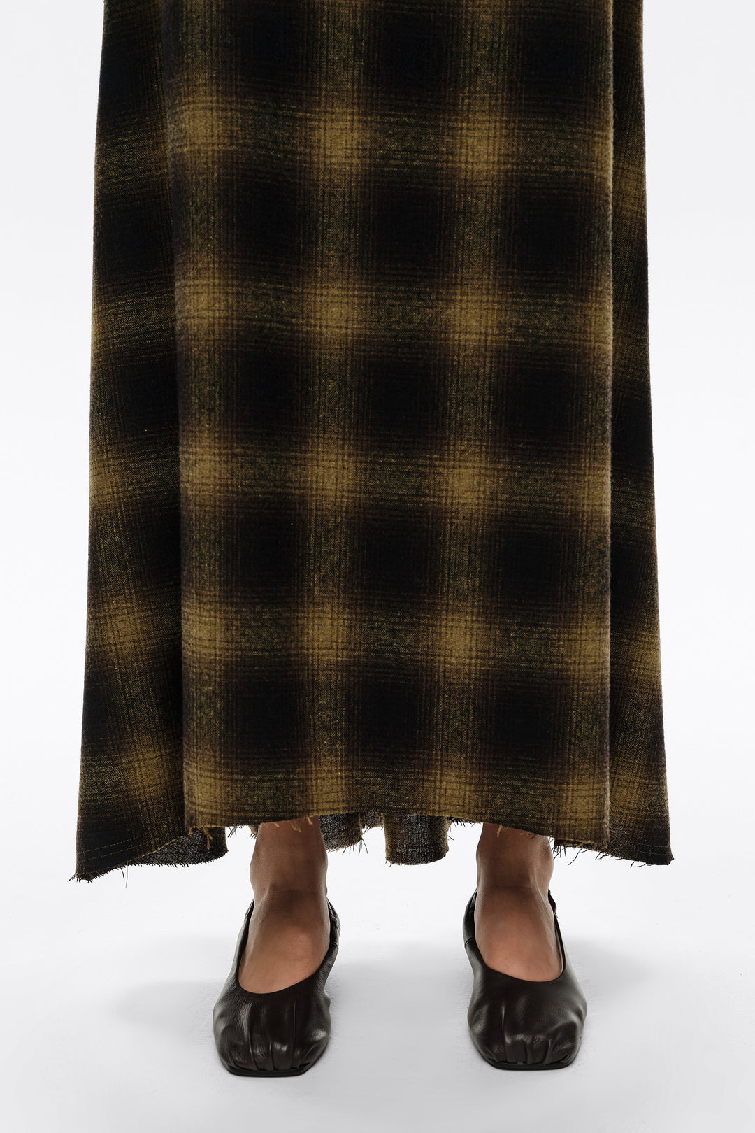 Khaki checked wool A-line skirt