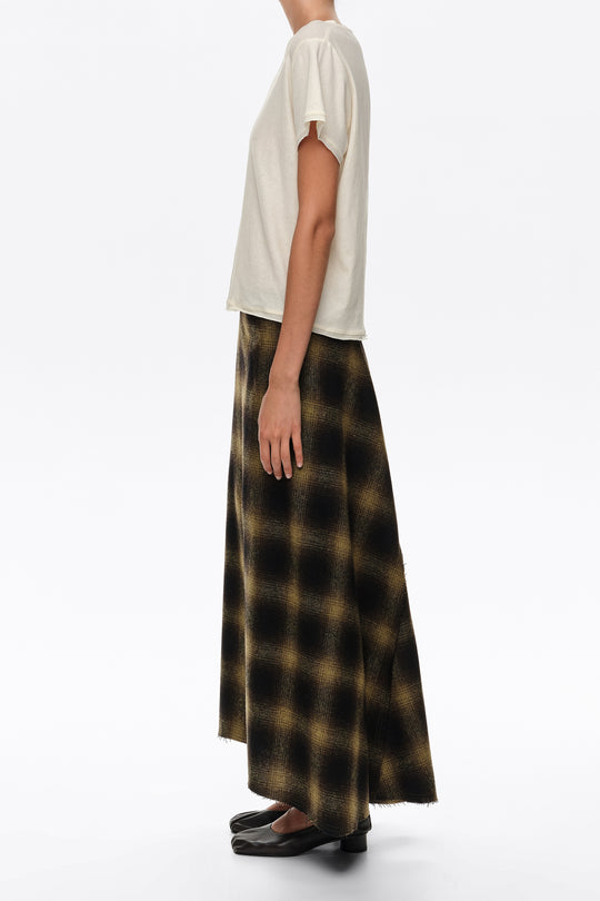 Khaki checked wool A-line skirt