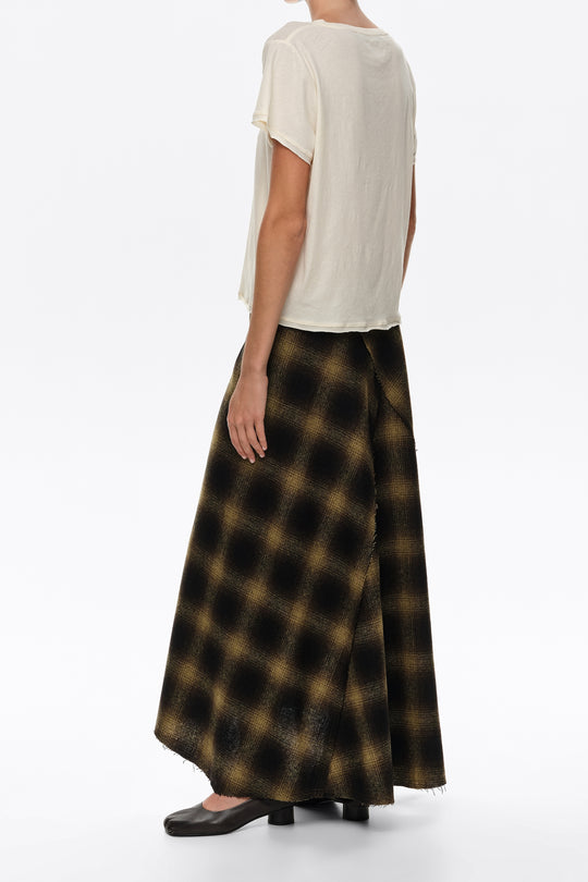 Khaki checked wool A-line skirt