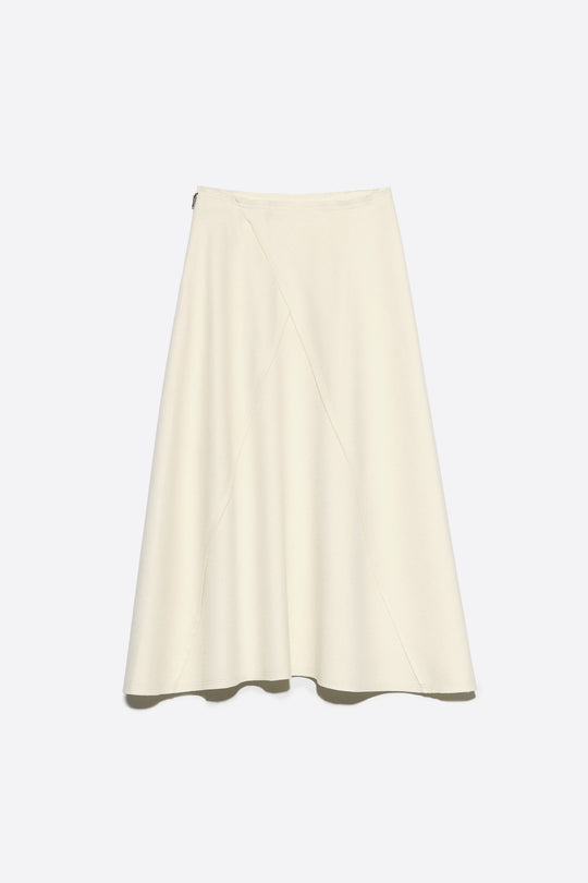 Ivory double-faced wool A-line skirt