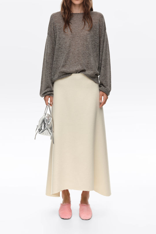 Ivory double-faced wool A-line skirt