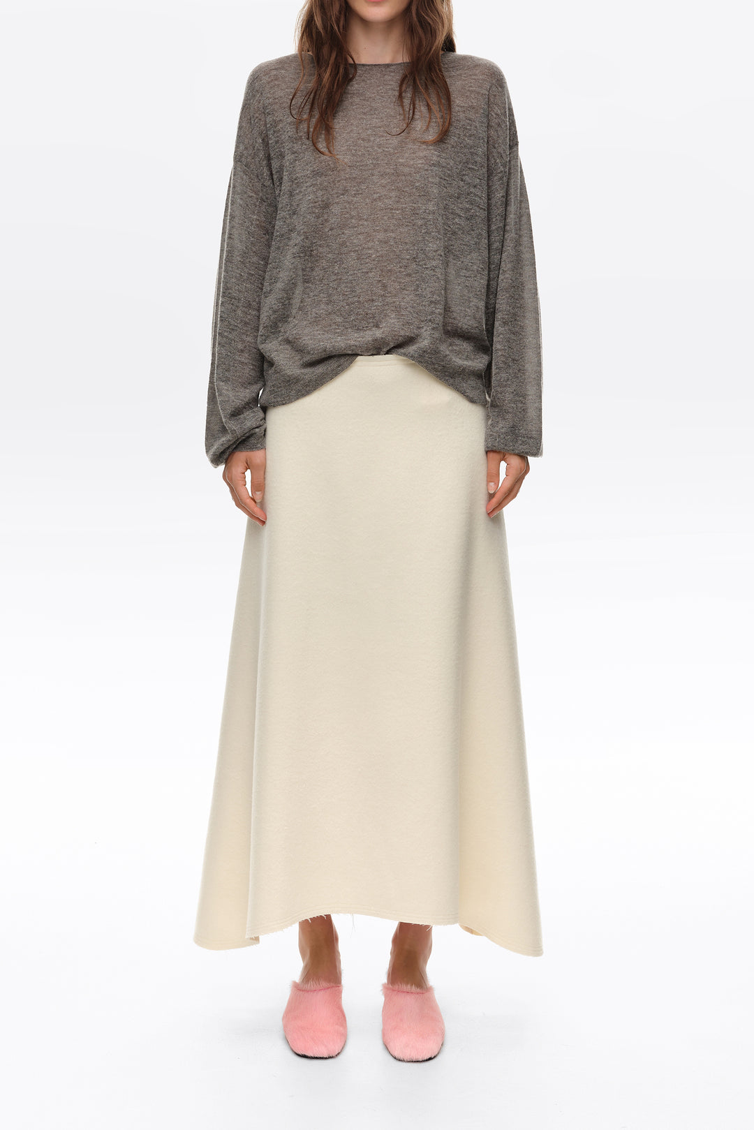Ivory double-faced wool A-line skirt