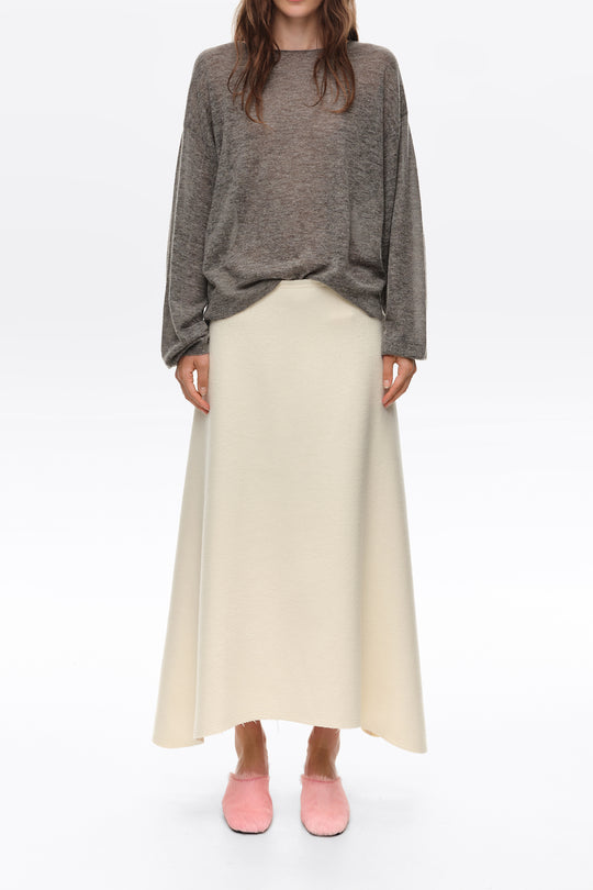 Ivory double-faced wool A-line skirt