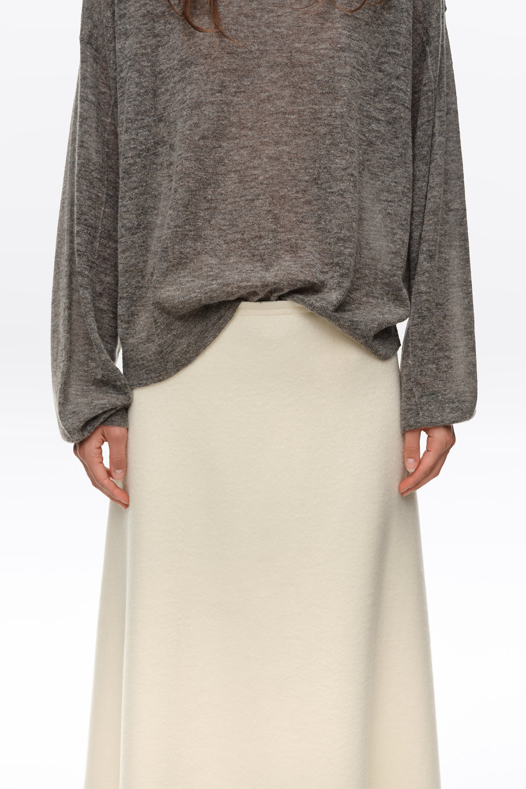 Ivory double-faced wool A-line skirt