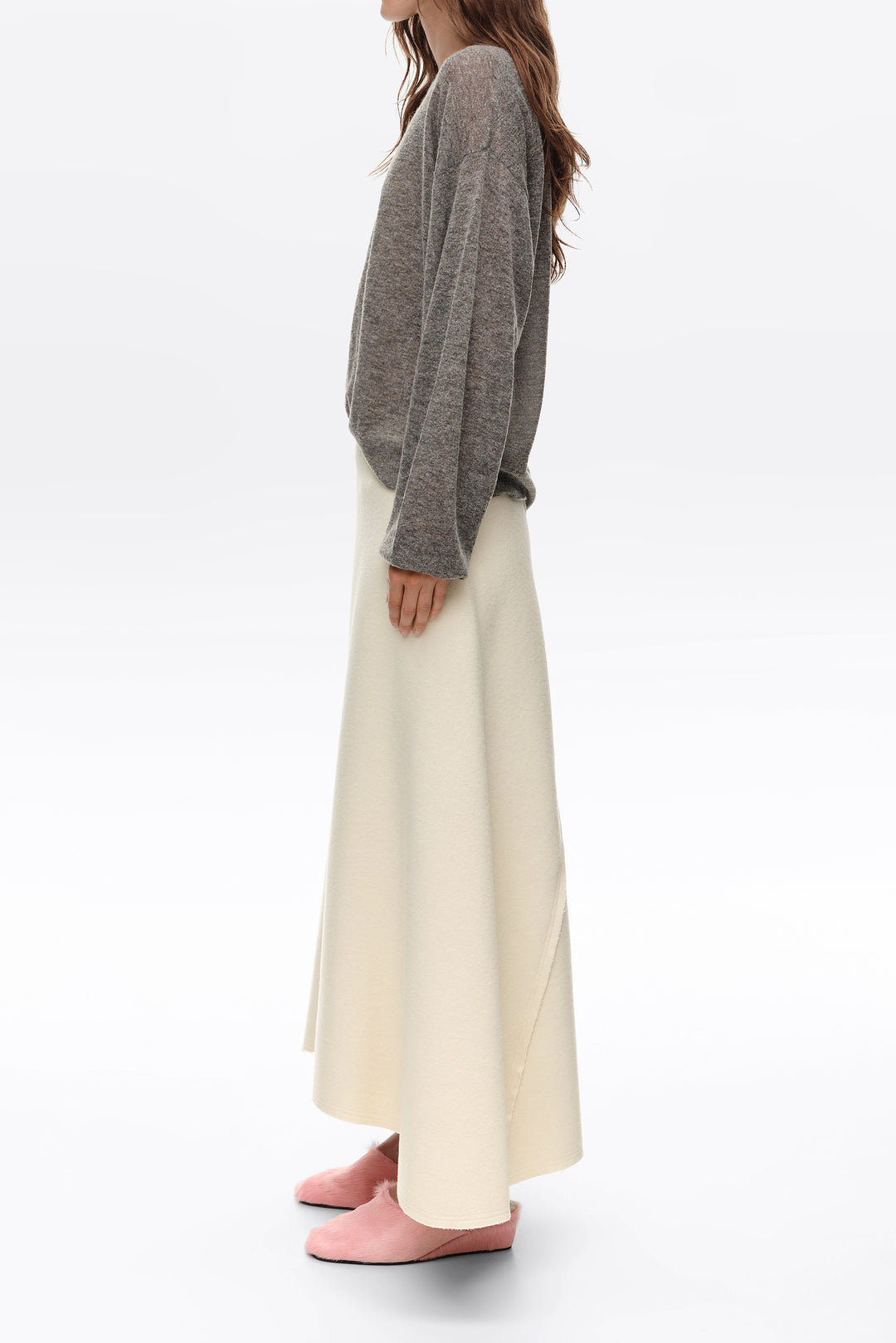 Ivory double-faced wool A-line skirt