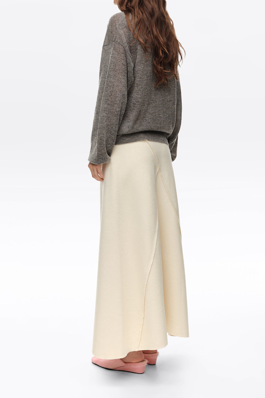 Ivory double-faced wool A-line skirt