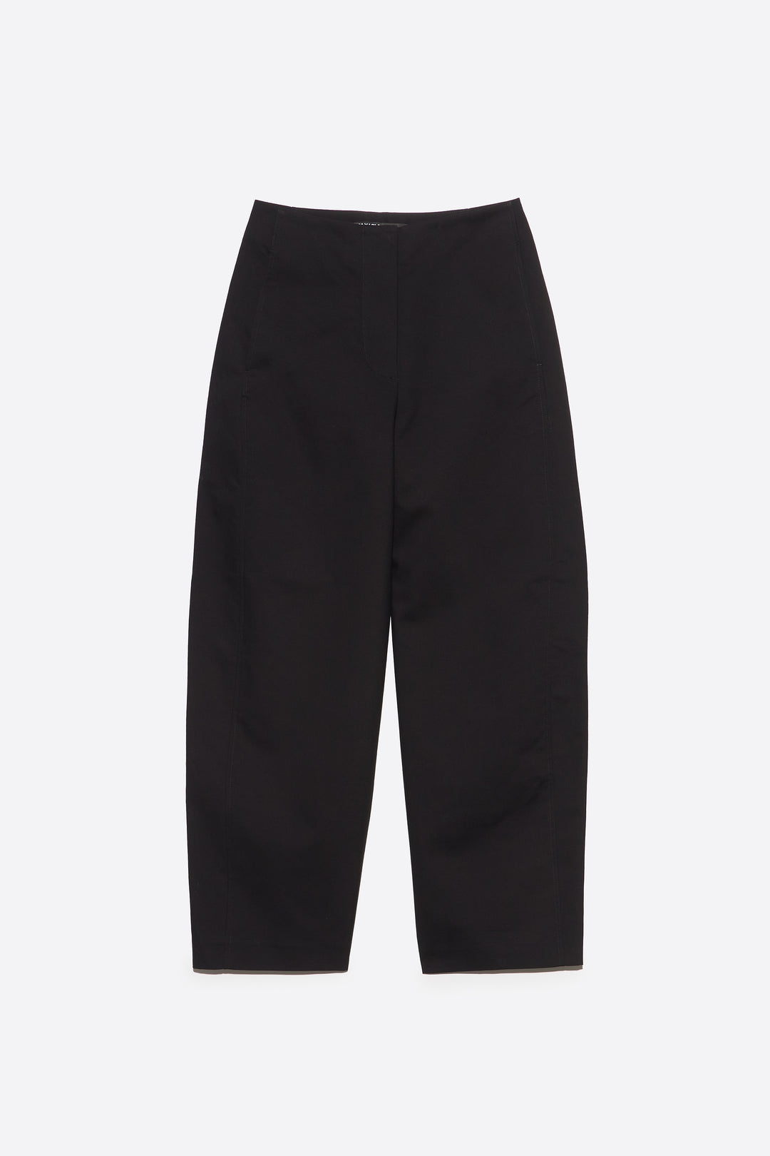 Black barrel trousers with decorative stitching